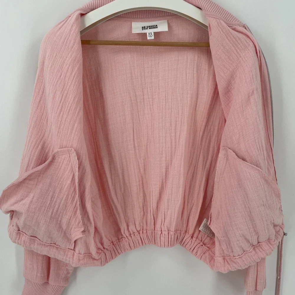 BB Dakota Steve Madden Pink Cotton Gauze Bomber Jacket XS Zip Up Drawstring